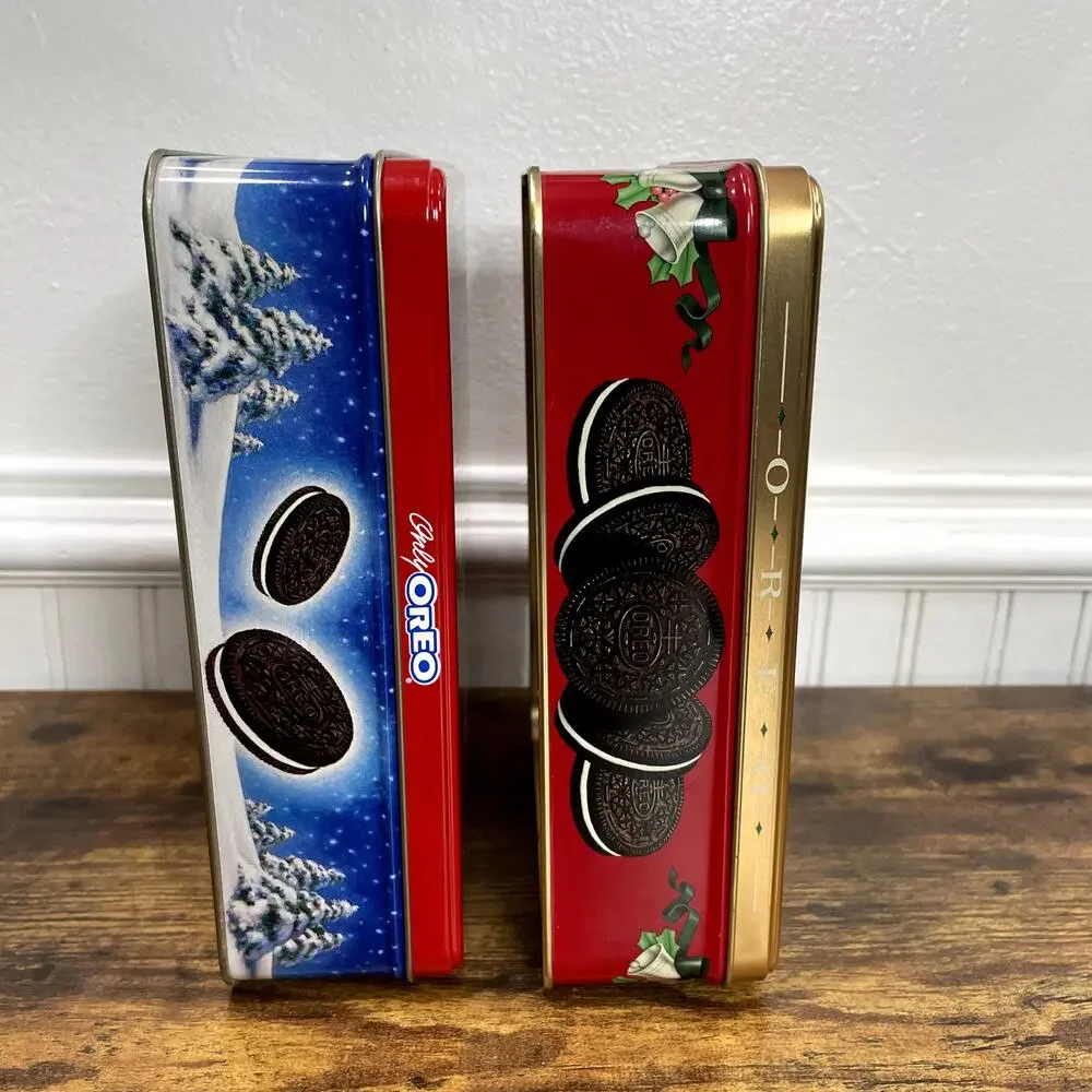 Oreo Cookie Santa Tins Box Vintage 1993 1998 Christmas Holiday Nabisco USA
